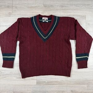 Vintage 90s Granby Club Collection Burgundy Preppy Cable Knit Cosby Sweater XL